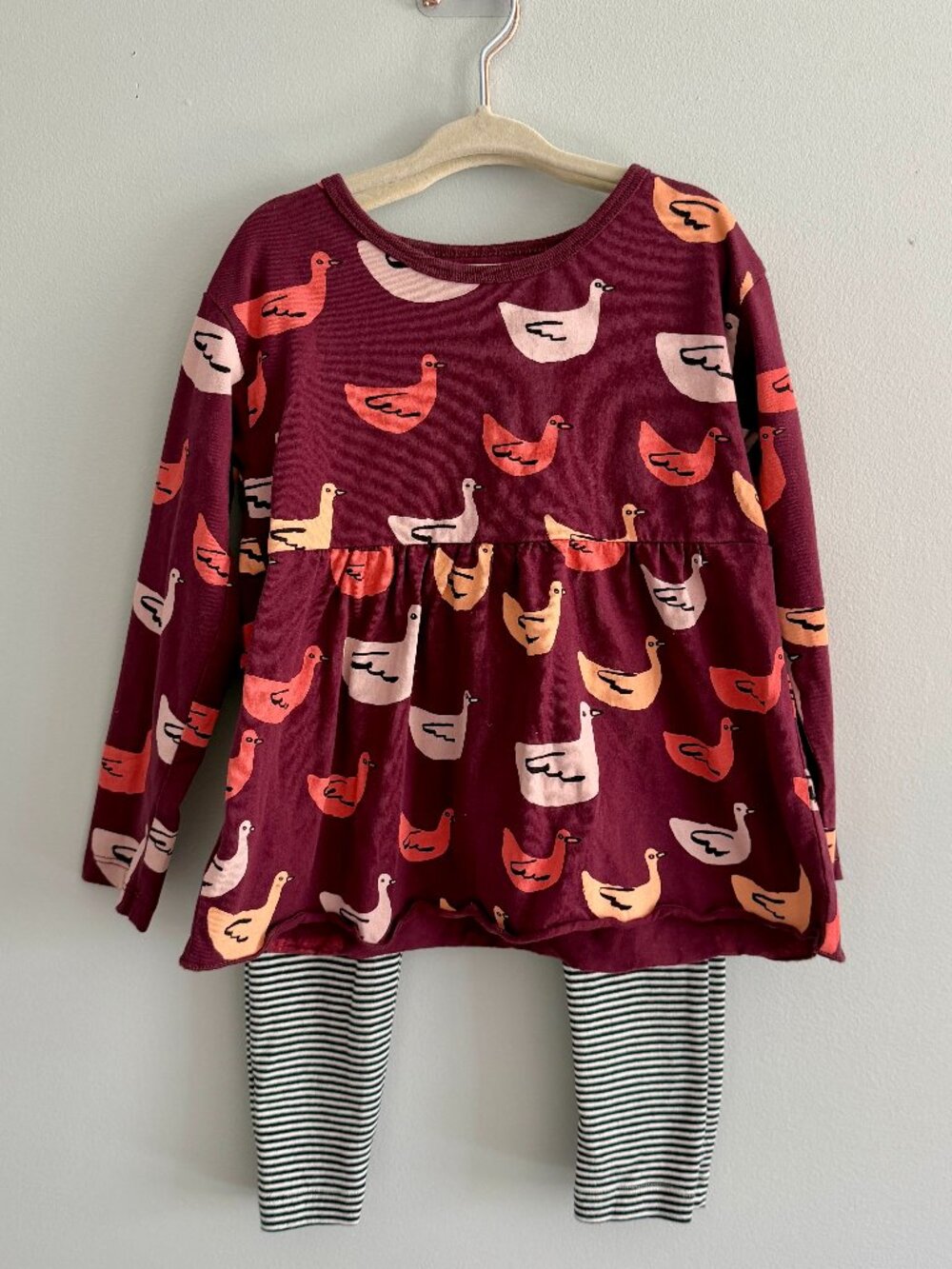 Tea Collection Bird Duck Print Peplum Top and Pants Set Girls 4T